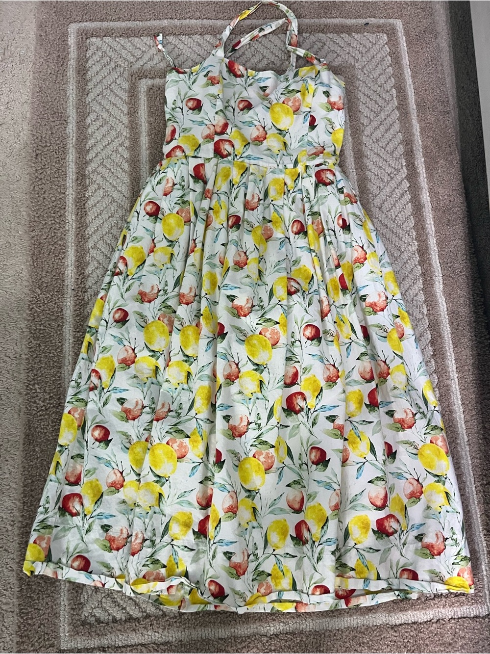 White Lemon Print A-Line Skirt